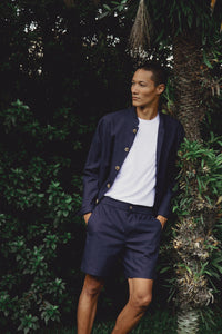 JAQUETA BOMBER DE LINHO COM ALGODÃO MARINHO