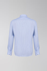 CAMISA SOCIAL REGULAR POPELINE DE ALGODÃO AZUL CLARO LISTRADO