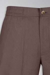 CALÇA DE LINHO COM ALGODÃO DE ELÁSTICO MARROM TABACO