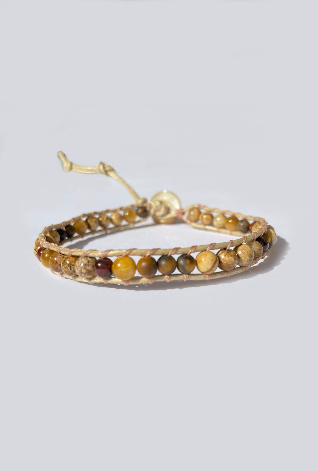 PULSEIRA SHAMBALA PEDRAS NATURAIS - OLHO DE TIGRE, GRANADA E JASPE
