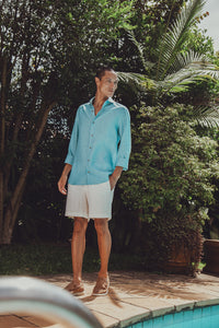 CAMISA REGULAR DE LINHO ITALIANO AZUL SKY