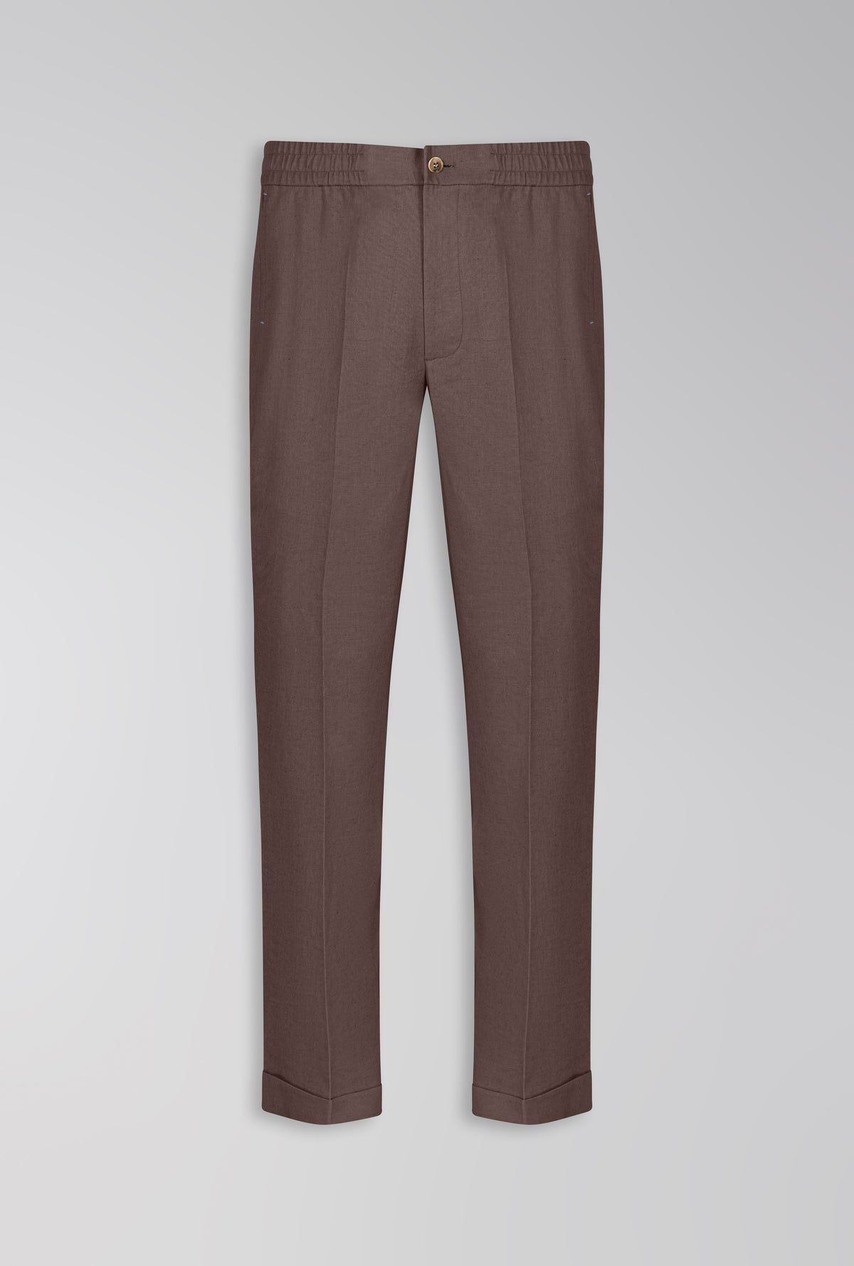 CALÇA DE LINHO COM ALGODÃO DE ELÁSTICO MARROM TABACO