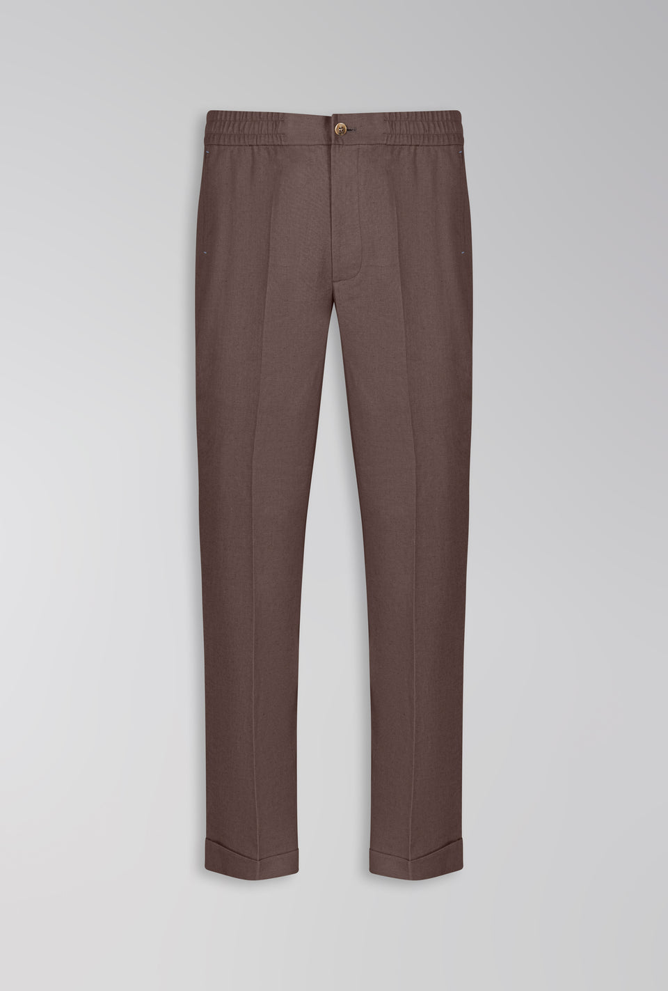 CALÇA DE LINHO COM ALGODÃO DE ELÁSTICO MARROM TABACO